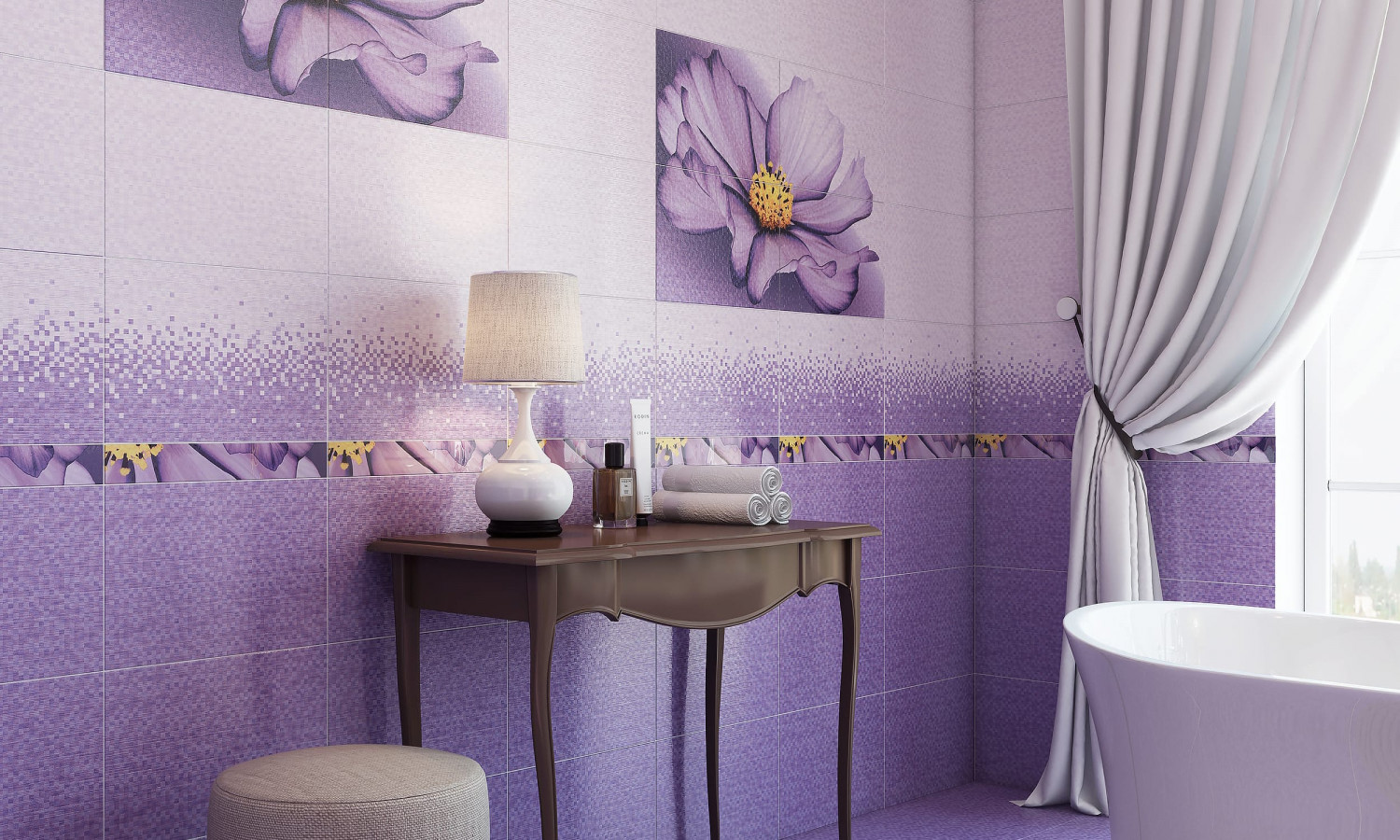 плитка в ванную комнату цветы фото